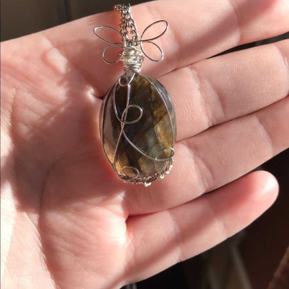 Butterfly labradorite wire wrapped necklace